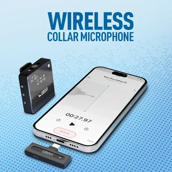 UBON GT-430 Pod Star Wireless Collar Microphone – 6 Hours Playtime, Ultra-Clear Sound, Intelligent Noise Reduction, Plug & Play, Type C Connector
