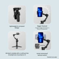 DIGITEK DSG-009F 3-Axis Foldable Smartphone Gimbal with Built-in Extendable Telescopic Rod | Stabilizer for Smooth Video Recording