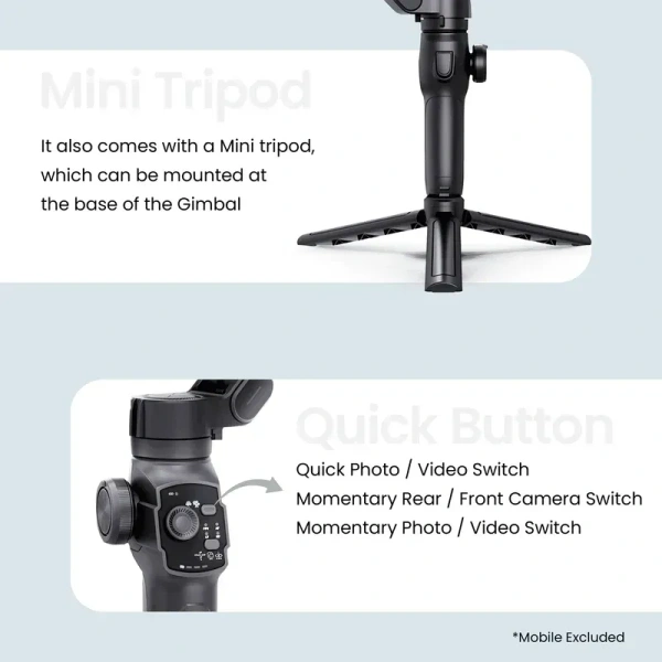 DIGITEK DSG-009F 3-Axis Foldable Smartphone Gimbal with Built-in Extendable Telescopic Rod | Stabilizer for Smooth Video Recording