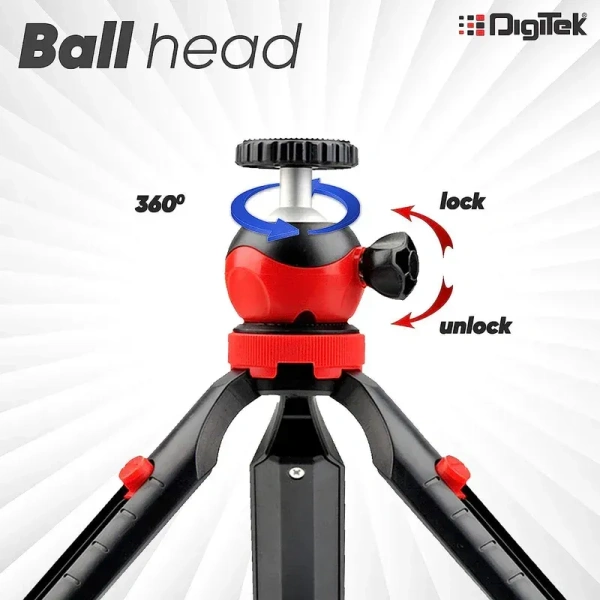 DIGITEK® DTR-200MT Flexible & Portable Mini Tripod with Smartphone Holder, 360° Ball Head, 1kg Load Capacity, Non-Skid Rubber Feet, Compatible with Smartphones, GoPro, Compact Cameras