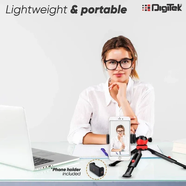 DIGITEK® DTR-200MT Flexible & Portable Mini Tripod with Smartphone Holder, 360° Ball Head, 1kg Load Capacity, Non-Skid Rubber Feet, Compatible with Smartphones, GoPro, Compact Cameras