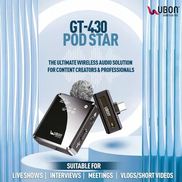 UBON GT-430 Pod Star Wireless Collar Microphone – 6 Hours Playtime, Ultra-Clear Sound, Intelligent Noise Reduction, Plug & Play, Type C Connector