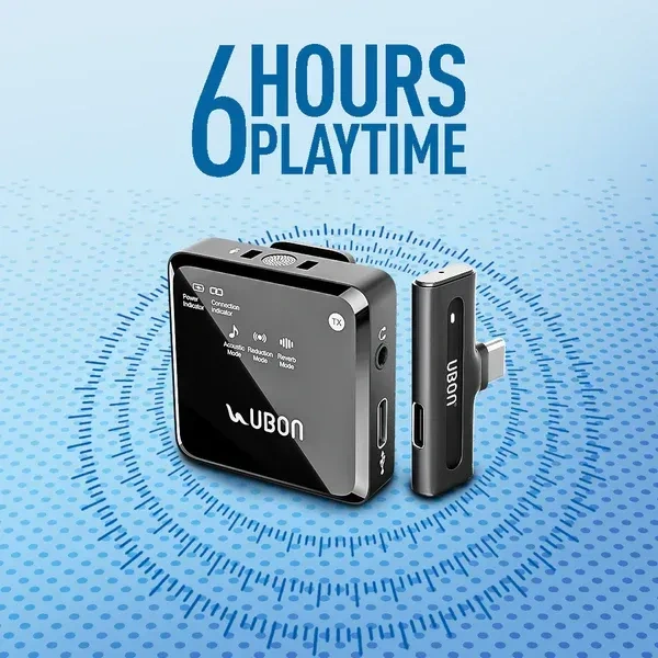 UBON GT-430 Pod Star Wireless Collar Microphone – 6 Hours Playtime, Ultra-Clear Sound, Intelligent Noise Reduction, Plug & Play, Type C Connector