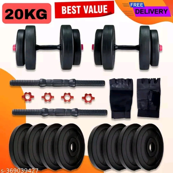 Bullar 20KG Home Gym Combo of Pvc Dumbbell Plate Set With Gloves 