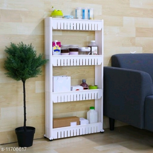 4 Layer Slim Storage Organizer Rack with Wheels for Kitchen, Bedroom, Bathroom - white, mention in description, yes, 2-3 days, yes
