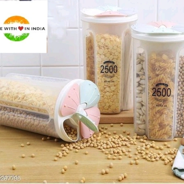 2.5L Plastic Kitchen Food Cereal Grain Bean Rice Storage Tank Snack Container Boxes with Lid Scale Bottles Jars & Boxes (4 Section) - random, yes, 2-3 days, yes