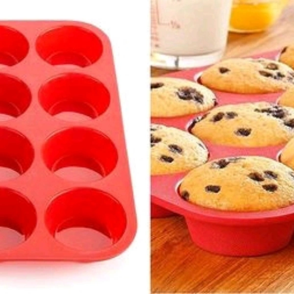 12 Cup Silicone Muffin & Cupcake Mould | Baking Tray , Red - yes, red, 2-3 days, yes