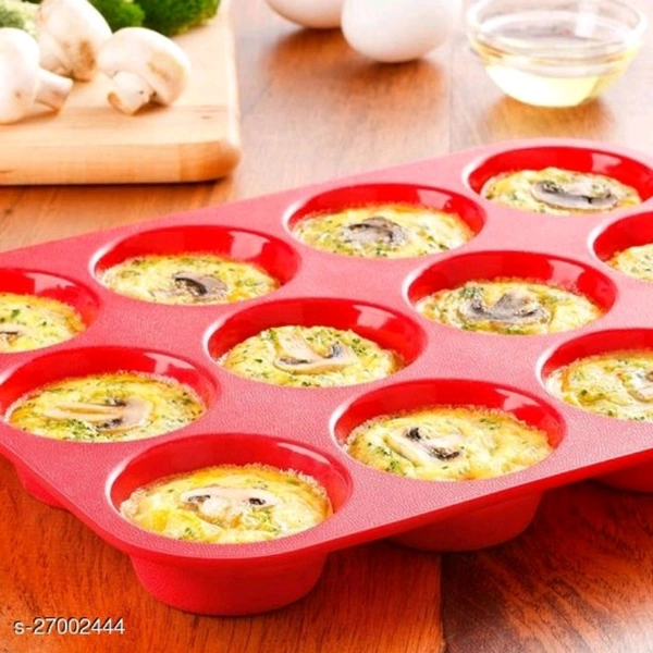 12 Cup Silicone Muffin & Cupcake Mould | Baking Tray , Red - yes, red, 2-3 days, yes