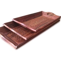 Wooden Coffee Tray Set Of 3 ( Handcarved Coffee, Tea And Snacks Serving Trays ) - (18X10X4 Inches - yes, wooden, 2 days, yes