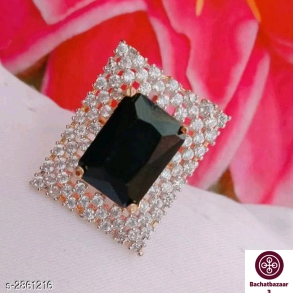 Stylish Black Stone Square Ring - adjustable