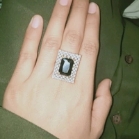 Stylish Black Stone Square Ring - adjustable