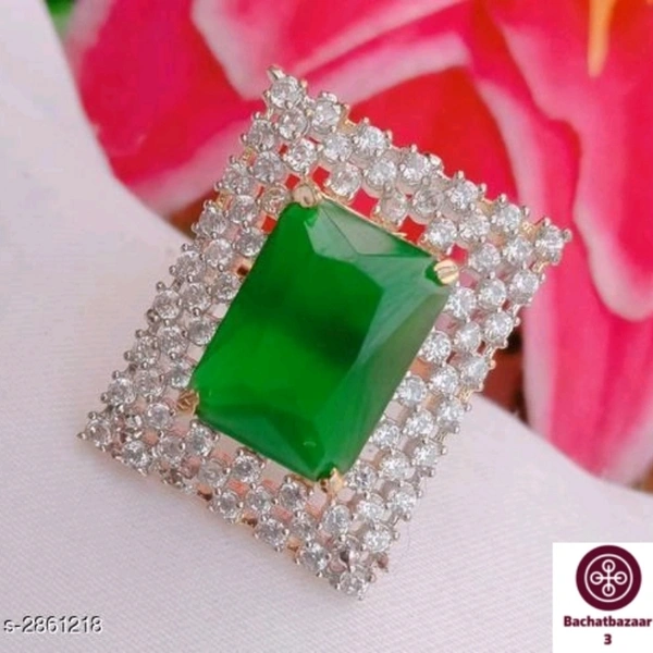 Stylish Green Stone Square Ring - adjustable