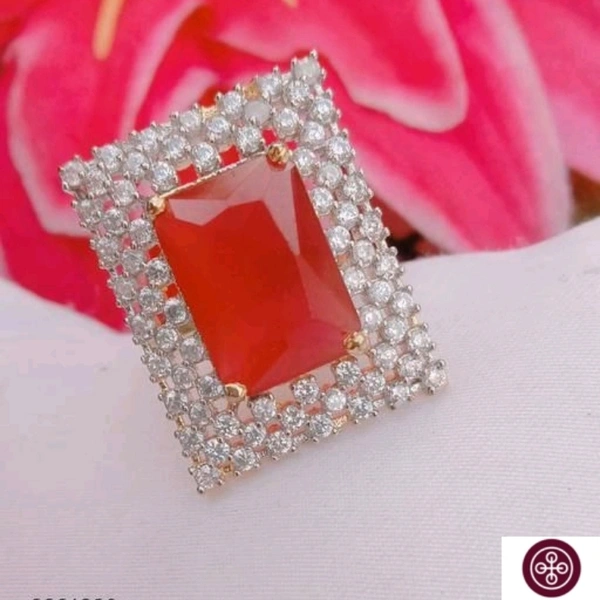 Stylish Red Stone Square Ring - adjustable