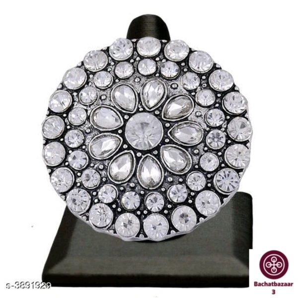 Silver Stylish Cocktail Round Ring - adjustable