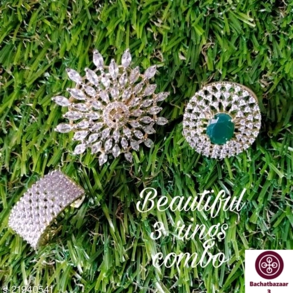 Combo Of 3 Cocktail Designer Ring - adjustable