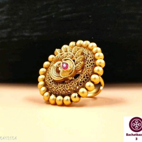 Rajwadi Look Gold Plated Cocktail Ring - adjustable