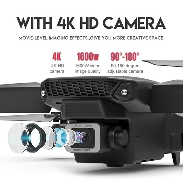 E88 Pro Drone with 4K Camera, WiFi FPV 1080P HD Dual Foldable RC Quadcopter Altitude Hold, Headless Mode, Visual Positioning, Auto Return Mobile App Control, Black, 7.83 x 7.17 x 2.87 inches - FREE SIZE