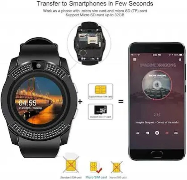 India Gate V8 Smart Watch  - Black, Free