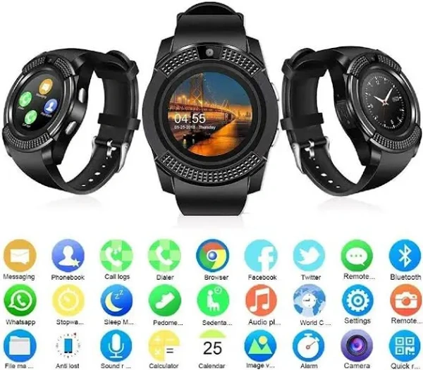 India Gate V8 Smart Watch  - Black, Free