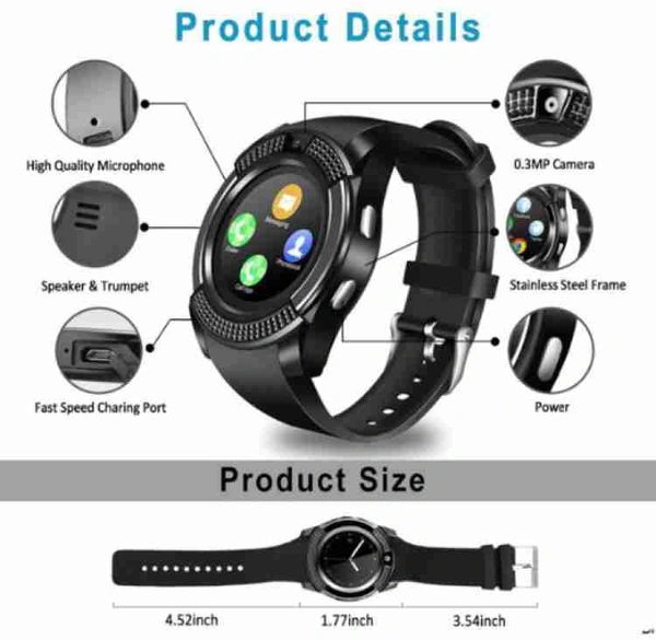 India Gate V8 Smart Watch  - Black, Free