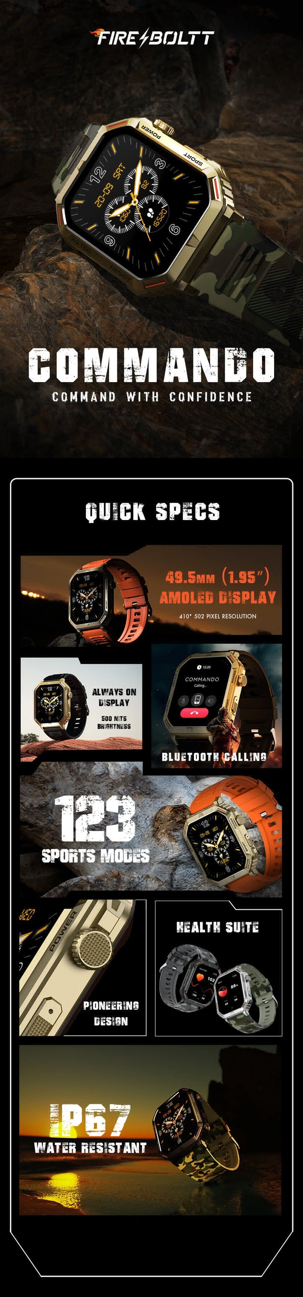 Fire Bolt < Commando> Smart Watch - commando, Yes, 1 Year Warranty