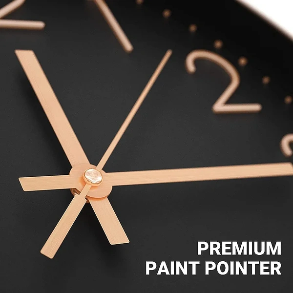 VOLANTIS 12 Inch Modern Plastic Stylish Non Ticking Silent Analog Wall Clock for Home, Living Room, Bedroom, Office, and Kitchen (Black & Rose Gold) - Black