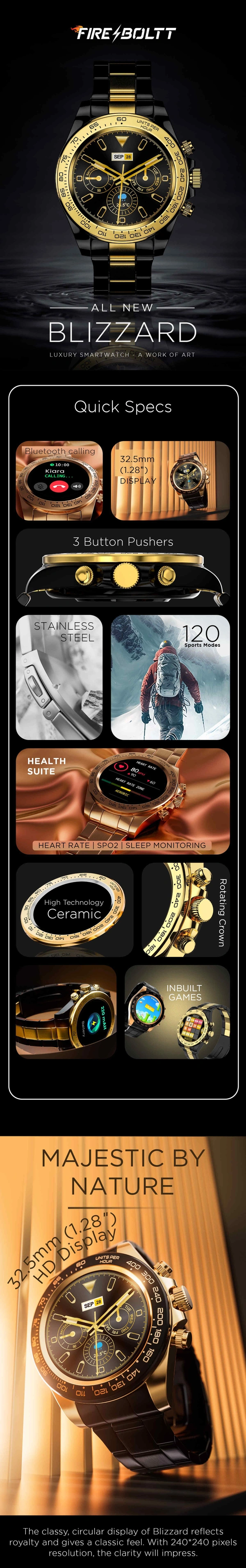 Fire Bolt <Blizzard> Smart Watch  - Rose Gold, Black, Free