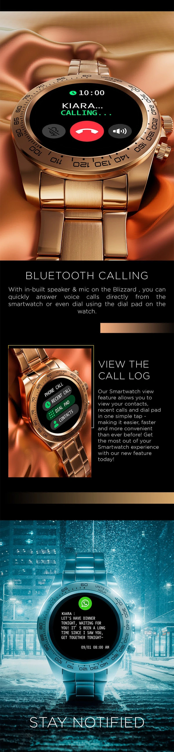 Fire Bolt <Blizzard> Smart Watch  - Rose Gold, Black, Free