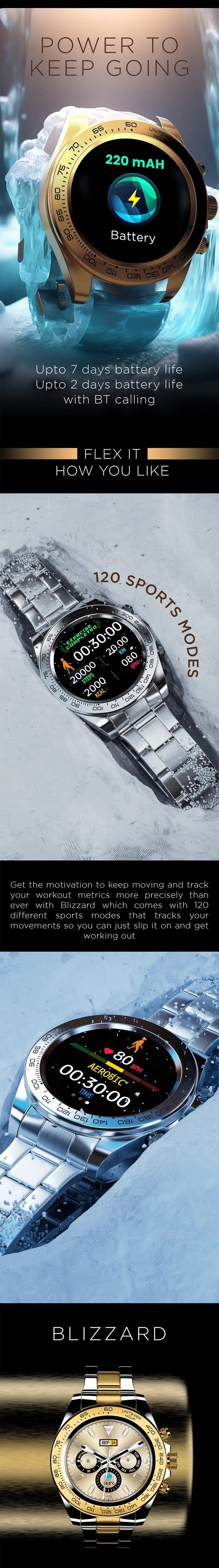 Fire Bolt <Blizzard> Smart Watch  - Rose Gold, Black, Free