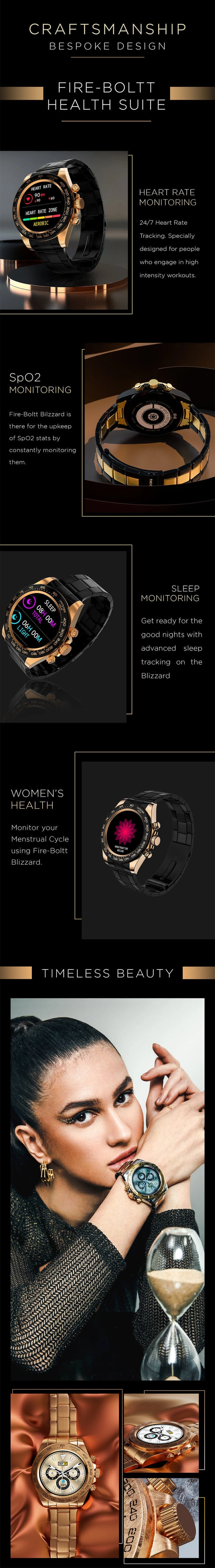 Fire Bolt <Blizzard> Smart Watch  - Rose Gold, Black, Free
