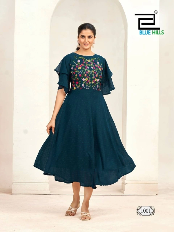 Unique Double layer Sleeves pattern gown, 6 colors, Set of 7