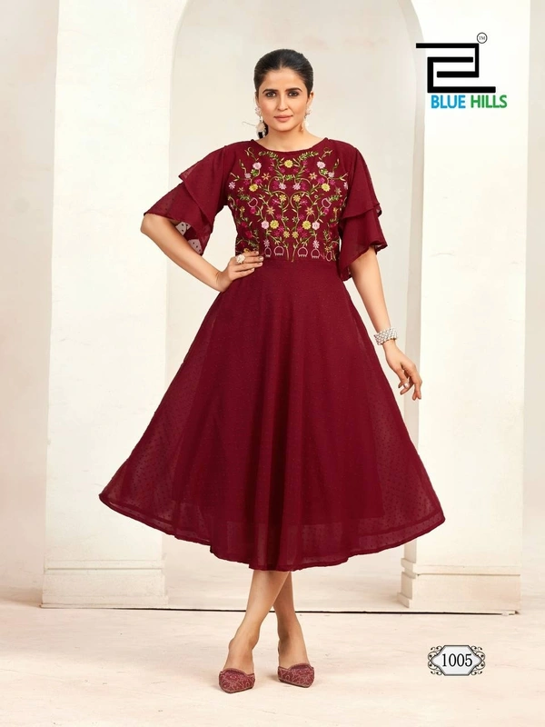 Unique Double layer Sleeves pattern gown, 6 colors, Set of 7