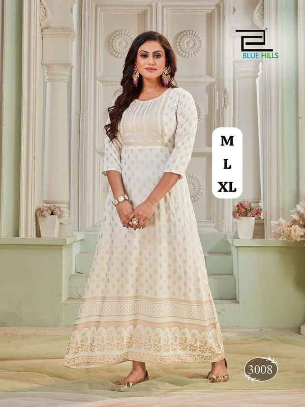Shimmer Beautiful Long Printed Gown in Anarkali Style Stitched