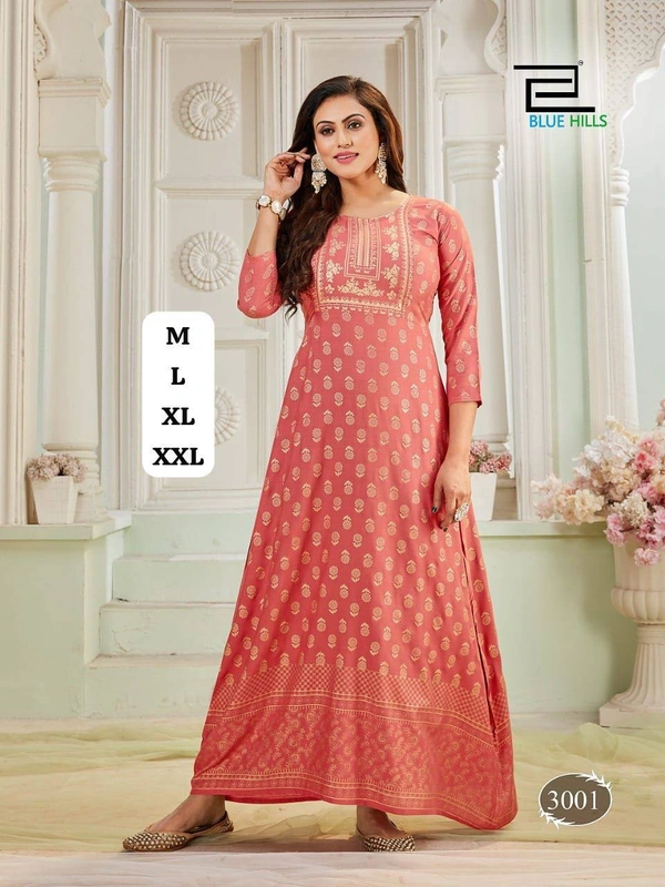 Shimmer Beautiful Long Printed Gown in Anarkali Style Stitched
