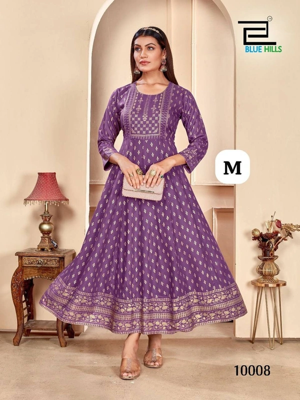 Shimmer Beautiful Long Printed Gown in Anarkali Style Stitched