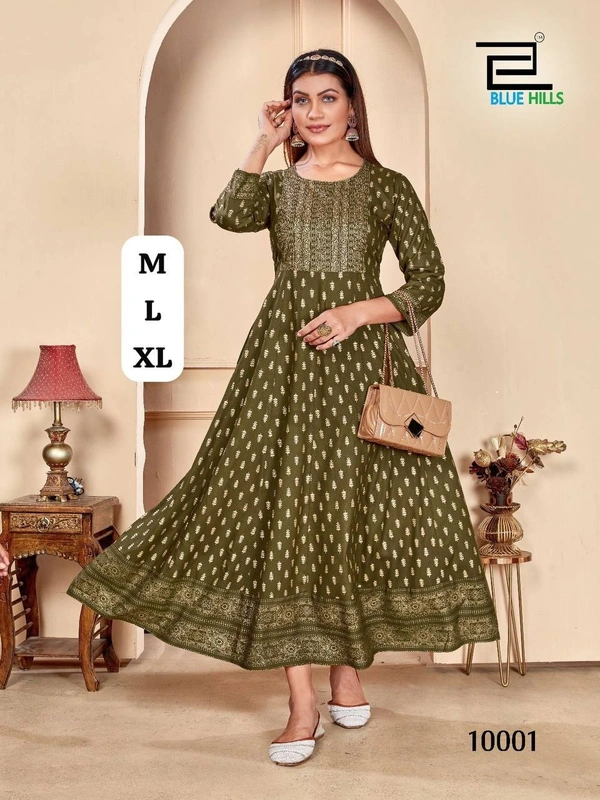 Shimmer Beautiful Long Printed Gown in Anarkali Style Stitched