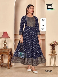 Shimmer Beautiful Long Printed Gown in Anarkali Style Stitched