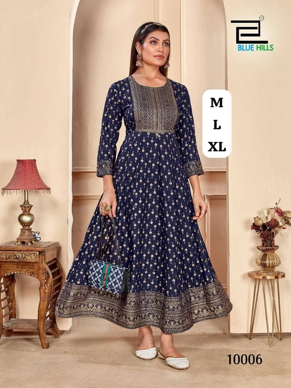 Shimmer Beautiful Long Printed Gown in Anarkali Style Stitched