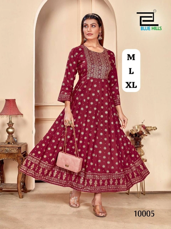 Shimmer Beautiful Long Printed Gown in Anarkali Style Stitched