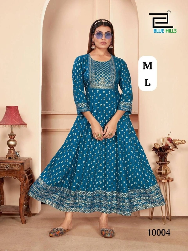 Shimmer Beautiful Long Printed Gown in Anarkali Style Stitched
