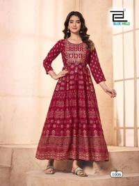 Long Anarkali Gown with Embroidery Work, 6 colors