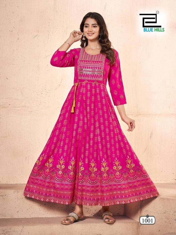 Long Anarkali Gown with Embroidery Work, 6 colors