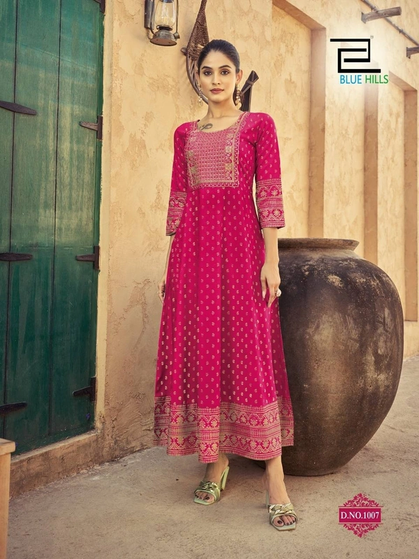 Long Anarkali Gown with Embroidery Work, 7 colors, set of 4