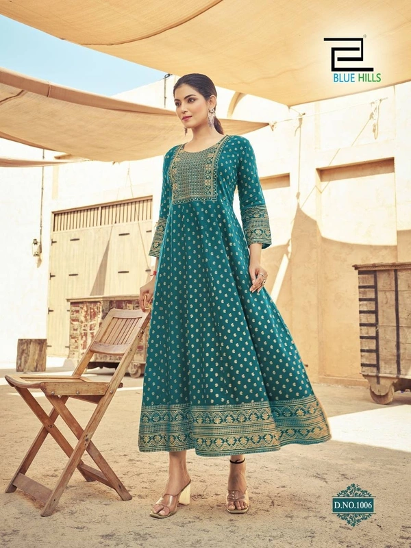 Long Anarkali Gown with Embroidery Work, 7 colors, set of 4