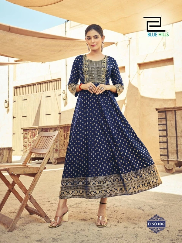 Long Anarkali Gown with Embroidery Work, 7 colors, set of 4