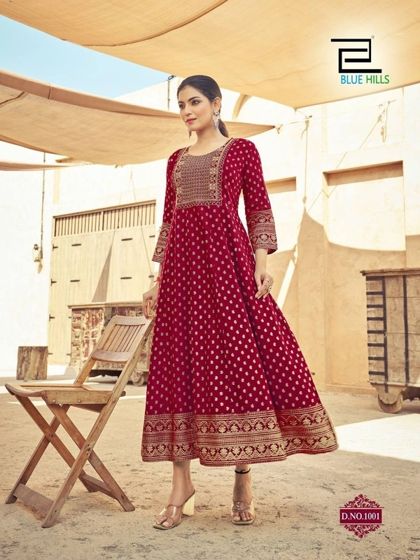 Long Anarkali Gown with Embroidery Work, 7 colors, set of 4