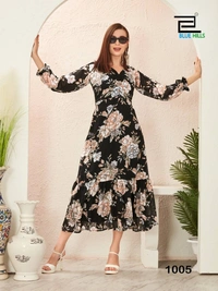 Printed Gown with Long Sleeves and pattern, 6 colors, Set of 4