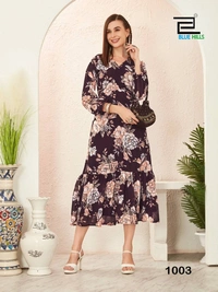 Printed Gown with Long Sleeves and pattern, 6 colors, Set of 4