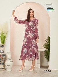 Printed Gown with Long Sleeves and pattern, 6 colors, Set of 4