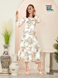 Printed Gown with Long Sleeves and pattern, 6 colors, Set of 4
